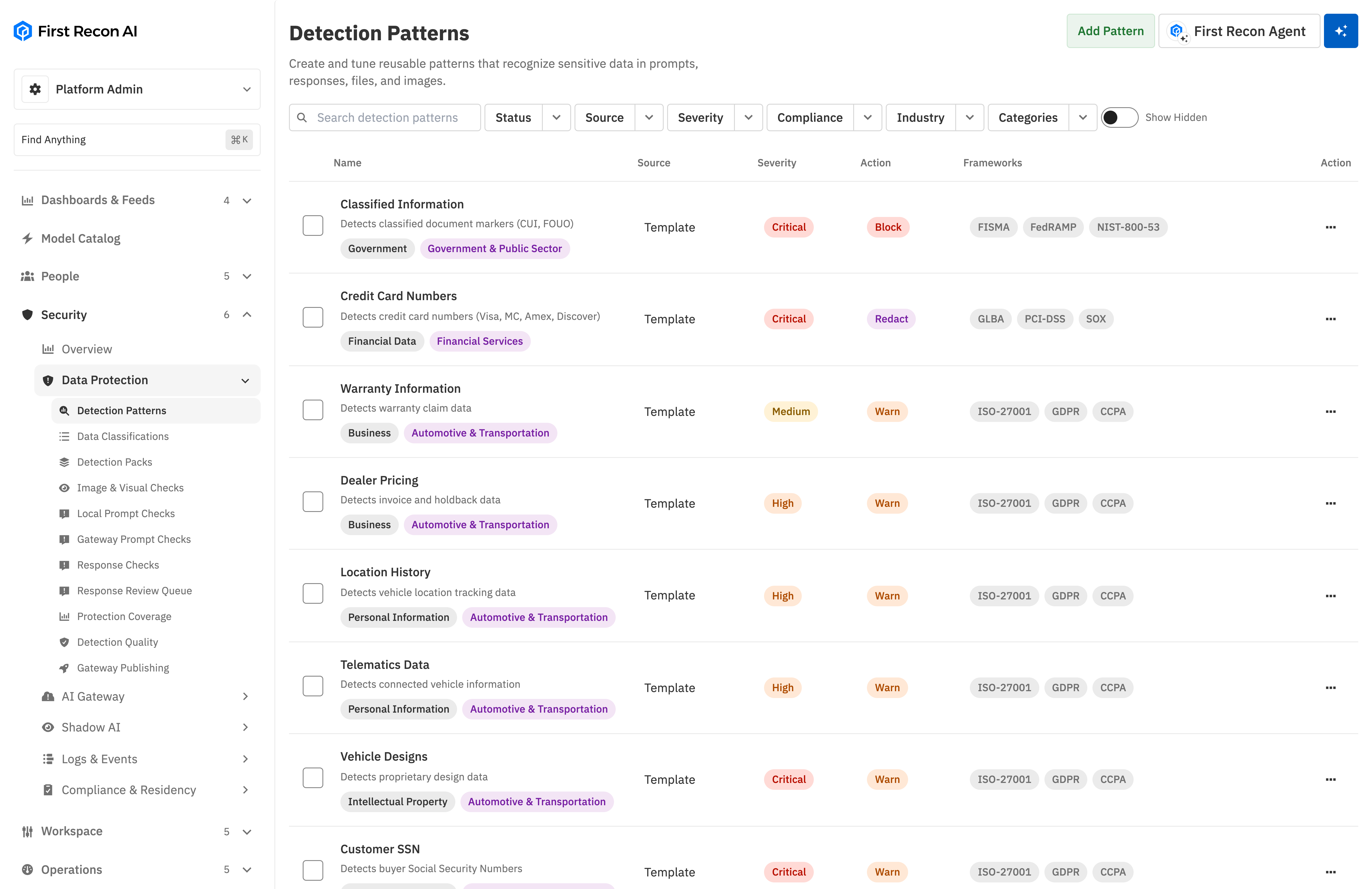 Preview of the detection pattern controls